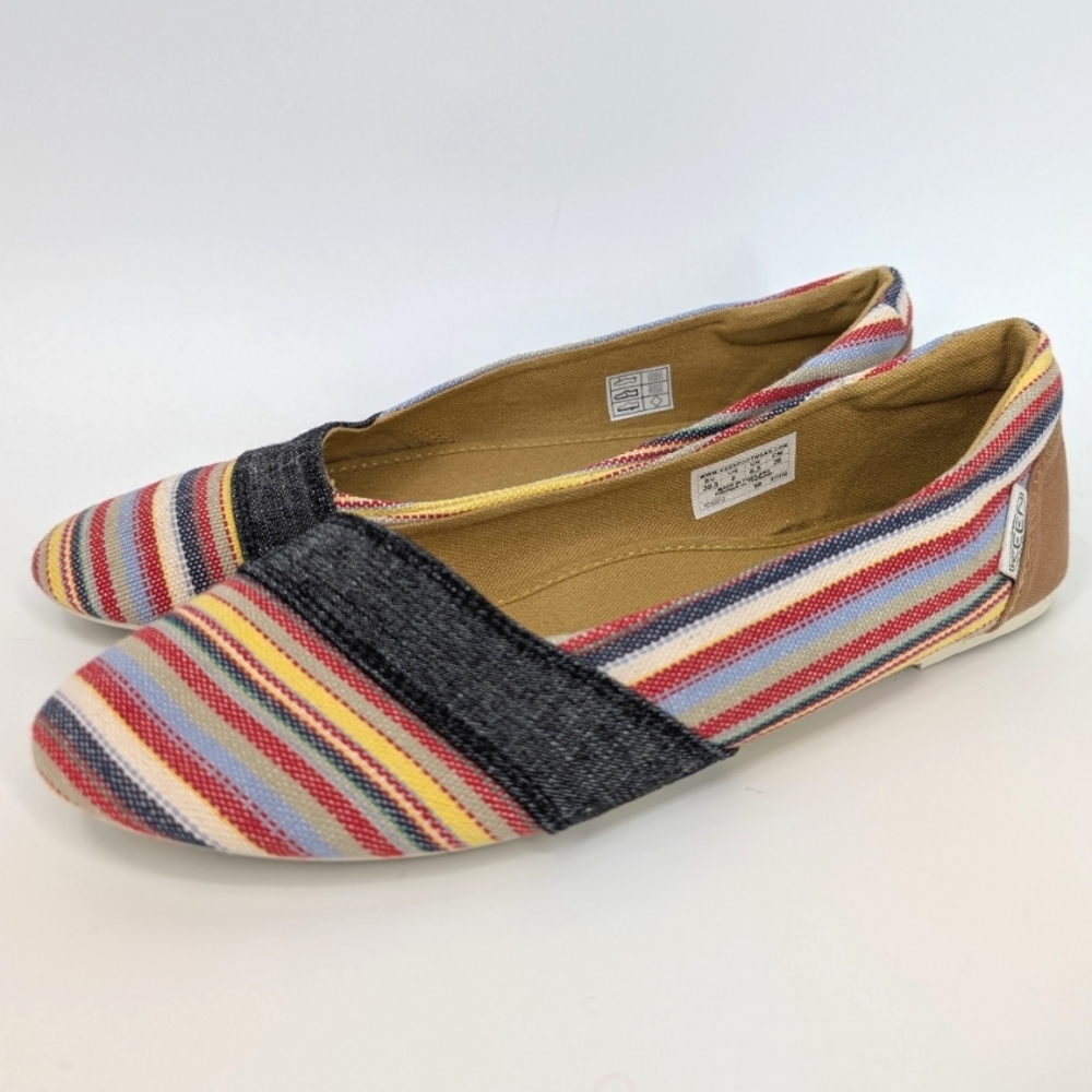 Keen Vegan Yellow Red Blue Striped Cortana Slip-On Flats Fabric Shoes 9 NWOT